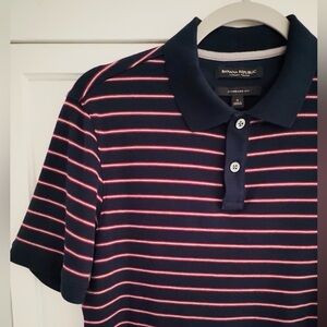 Banana Republic S Luxury Touch Polo Standard Fit Navy/ Burgundy Striped Polo